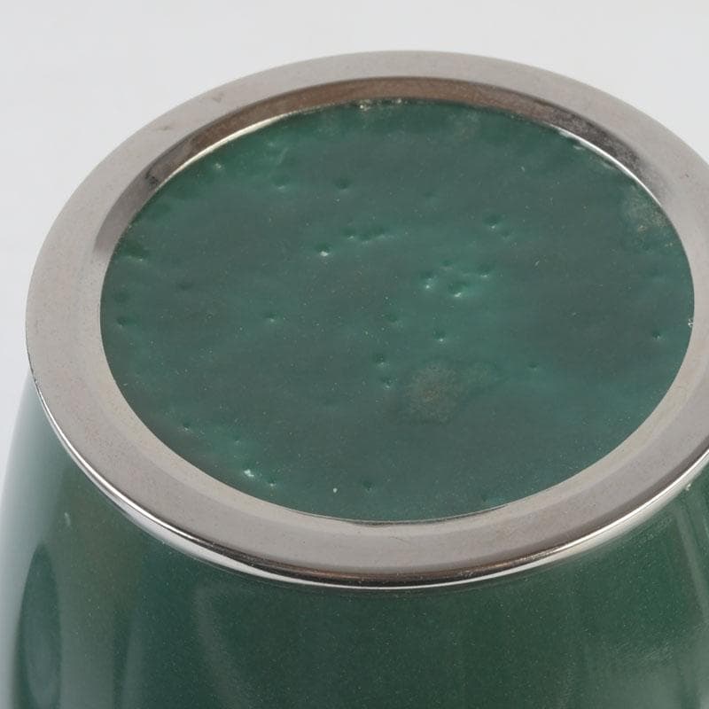 七宝焼　相互七宝謹製　緑釉　花文　花瓶　唐木台付　共箱　V　9837A