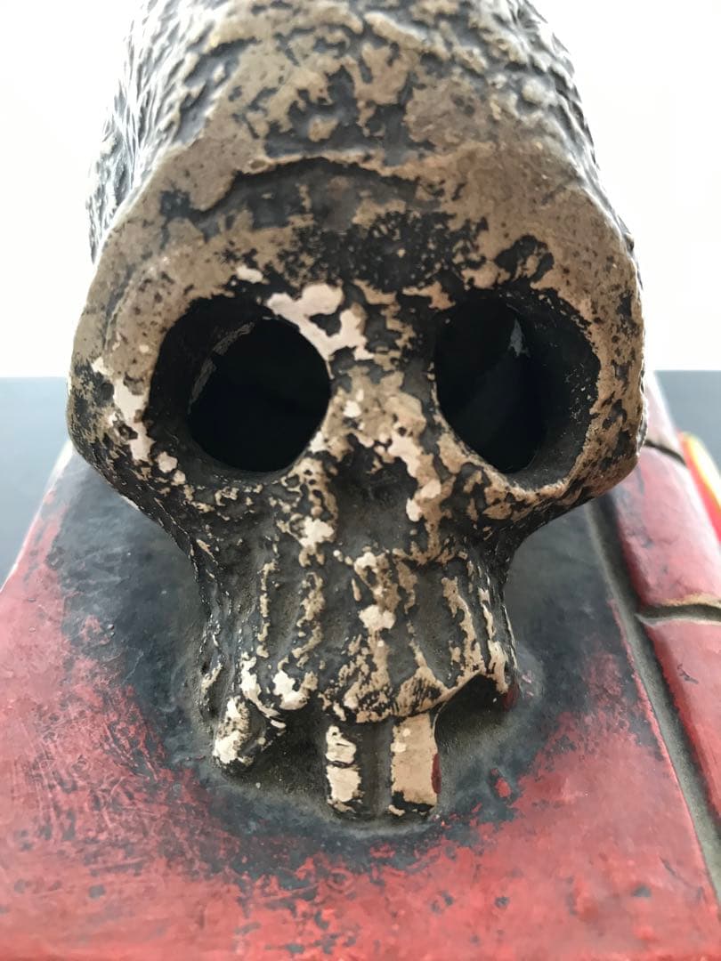 希少 京焼 野晒し髑髏 ドクロ 在銘 置物 陶器 昭和 骨董 珍品 レア