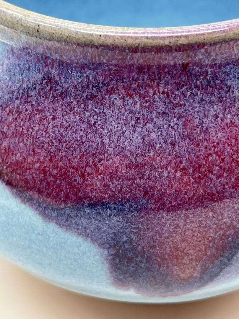 明时代 鈞窯青磁 澱青月白釉紫斑 双糸耳香炉 水丞 【旧家蔵出し】(A-106)