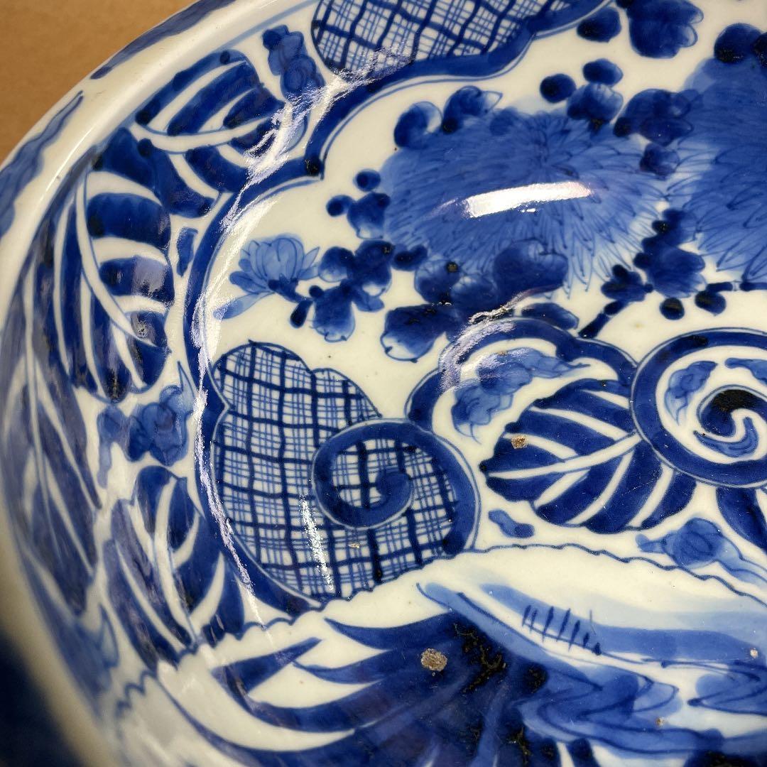 古い大鉢　【m38 染付　呉須　古伊万里　骨董　レトロ　アンティーク　ベロ藍】