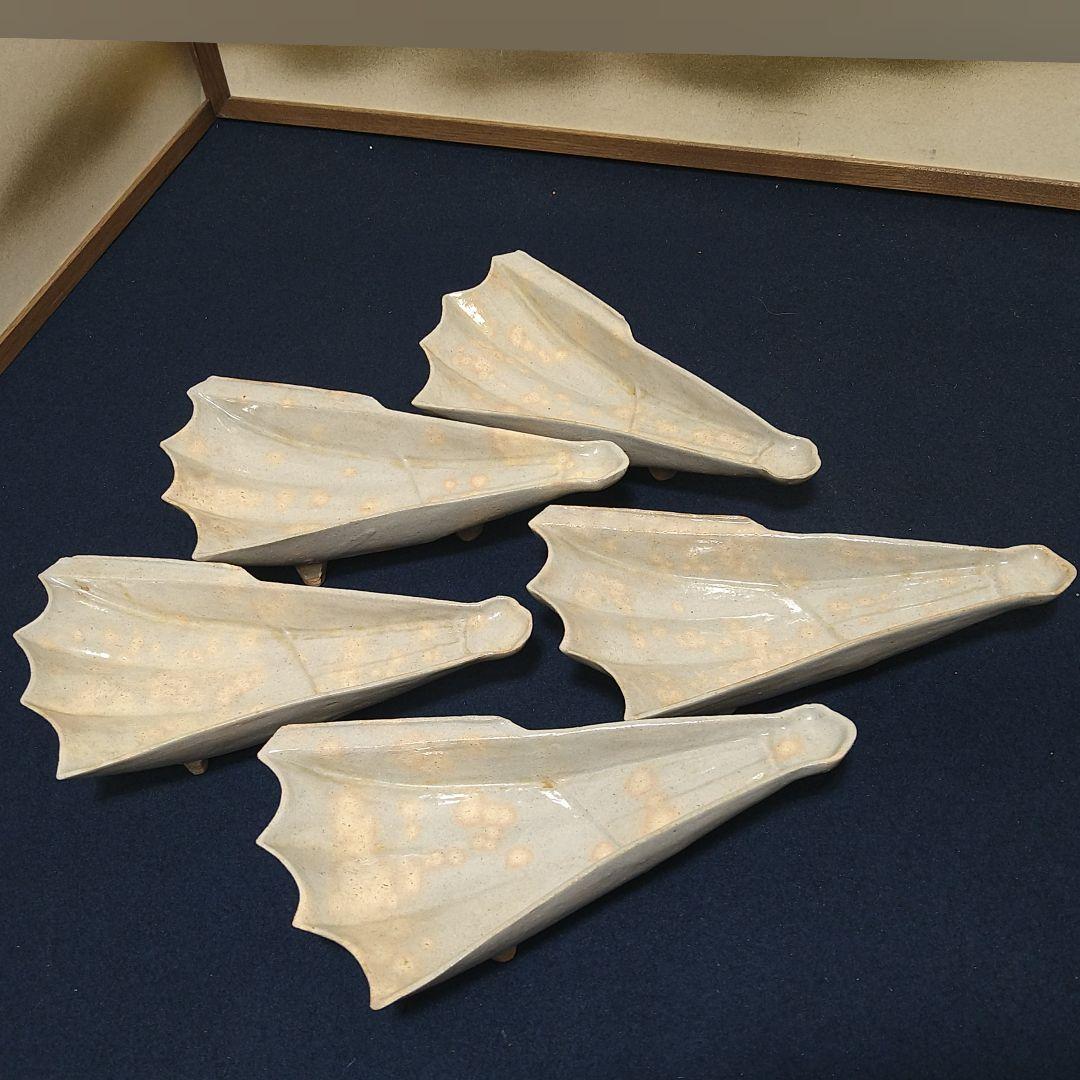 AJ39 扇面向付 天耳庵 坂田泥華 五客 共箱共布略歴 未使用 懐石茶道具萩焼