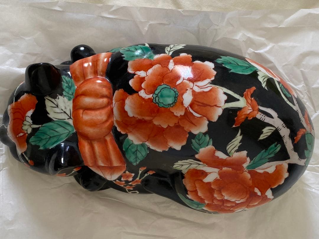 中国美術品 年代物　牡丹猫　置物