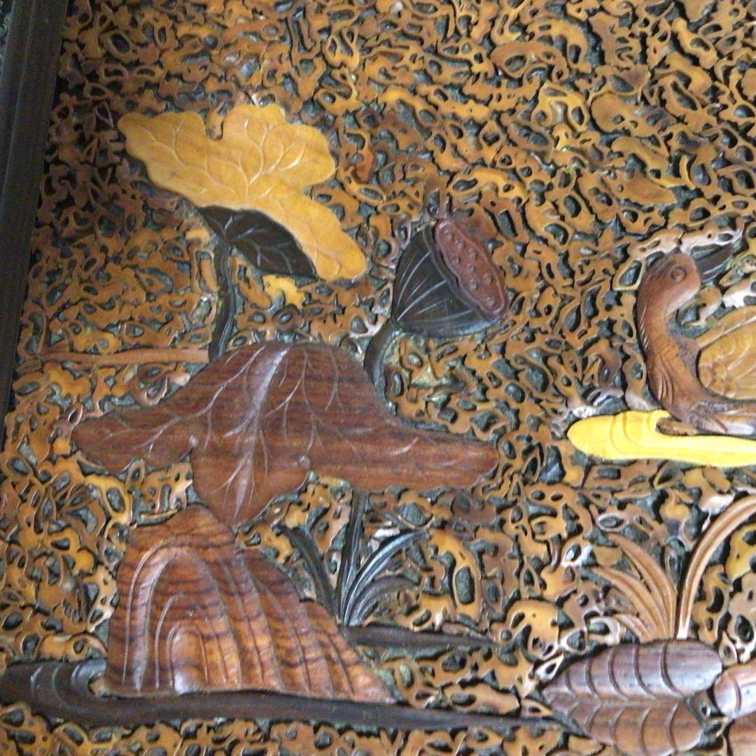 ⭐️特別⭐️紫檀 象嵌 おしどり花鳥月雲 大きな文箱 中国で購入アンティーク レア