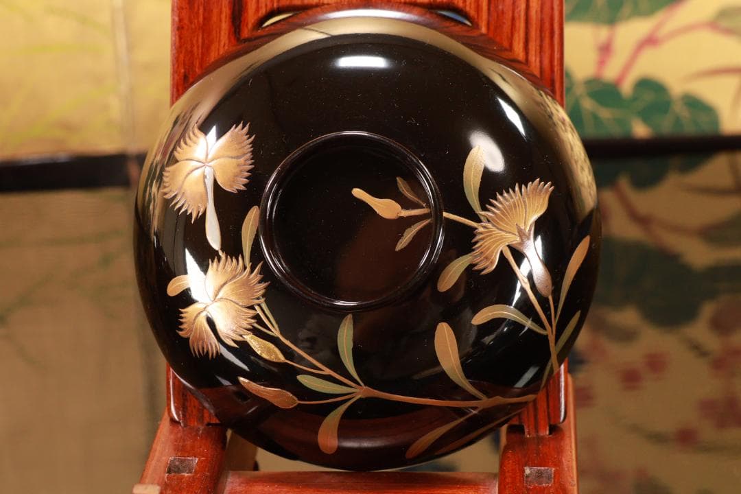 Akiko　輪島塗　図替わり　草花蒔絵　吸物椀　五客　木製　BJ118