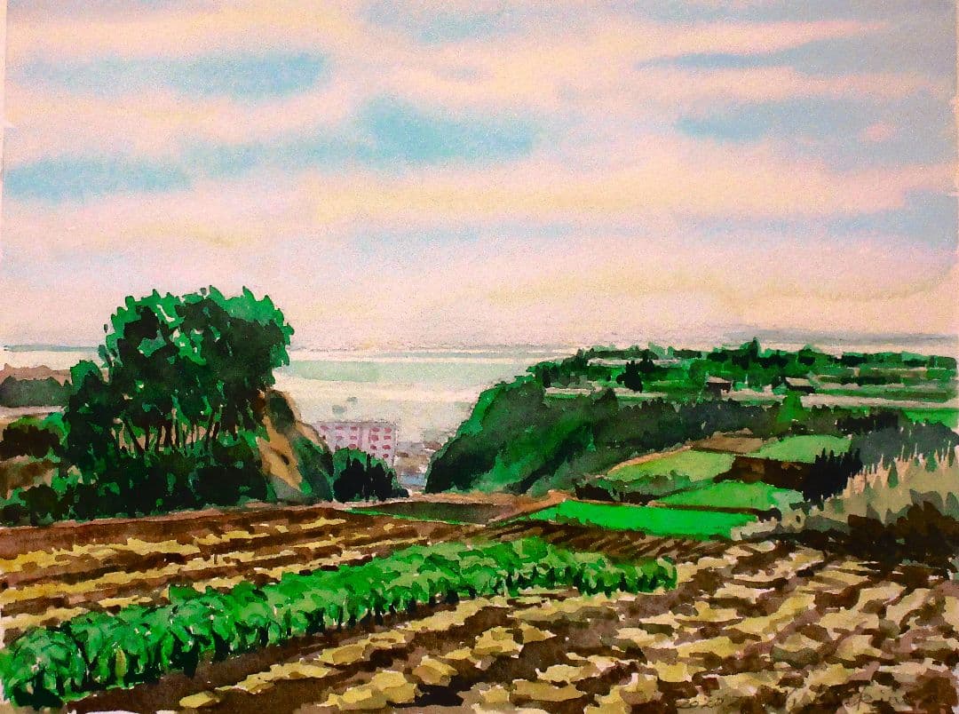三浦の大地(水彩画 額装済み)