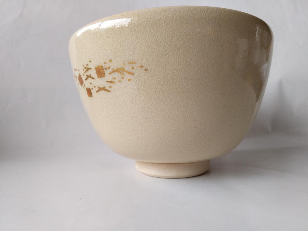 京焼 通次阿山 作 抹茶碗 『 仁清写 五条大橋 』共箱 茶碗 茶道具 美品