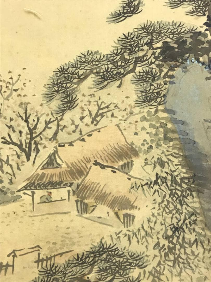 真作/山田秋坪/山水図/山屋訪友/山水人物図/掛軸☆宝船☆AH-691