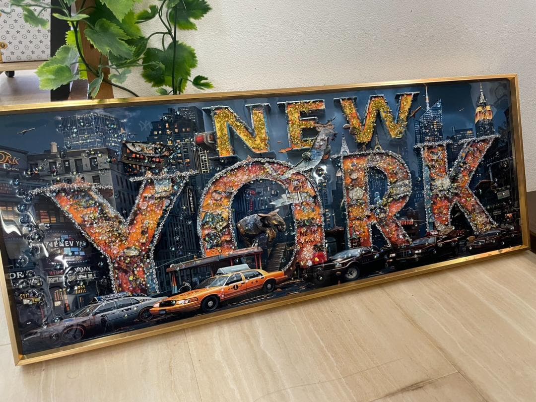 水晶絵　NEWYORK　ニューヨーク　アート　アートパネル　絵画　額縁　看板