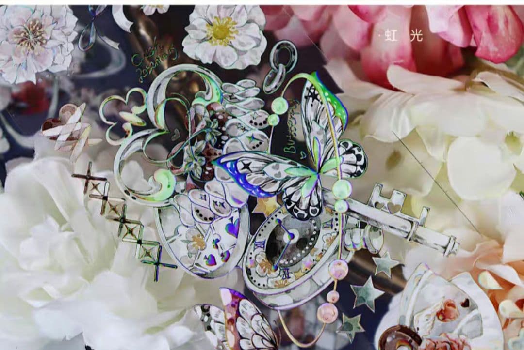 巻売 505★ 海外 マスキングテープ マステ PET 装飾 花 蝶 虹光