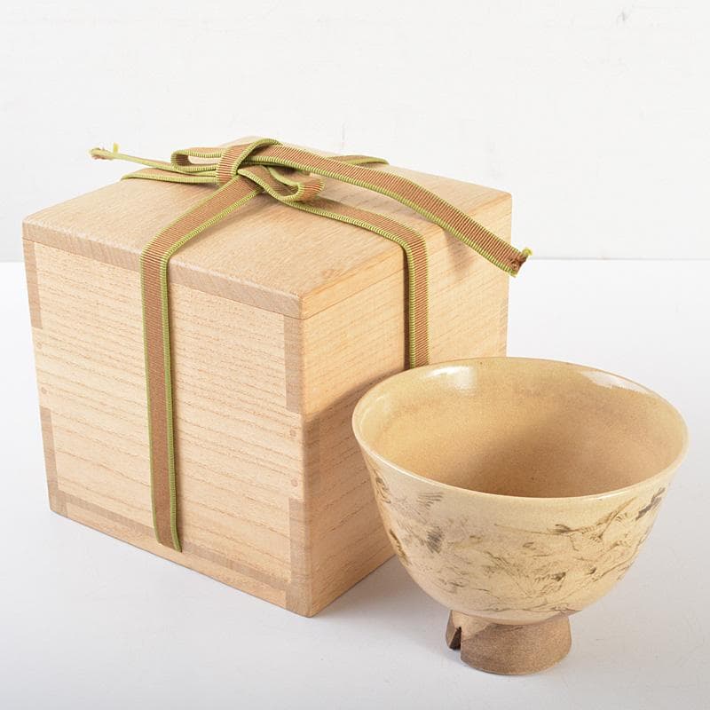 茶道具　京焼　野々村仁清造　鶴図　茶碗　表千家十三代即中斎極箱　D　R6792