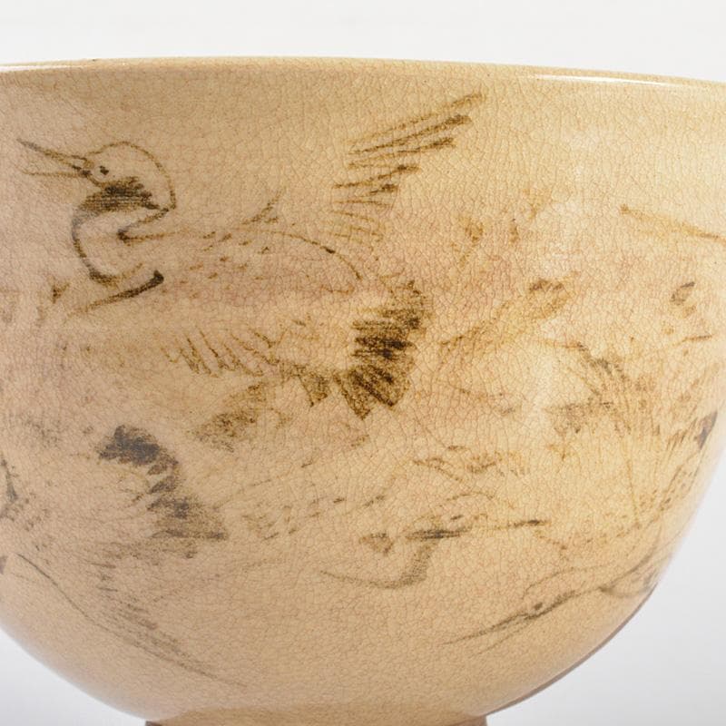 茶道具　京焼　野々村仁清造　鶴図　茶碗　表千家十三代即中斎極箱　D　R6792