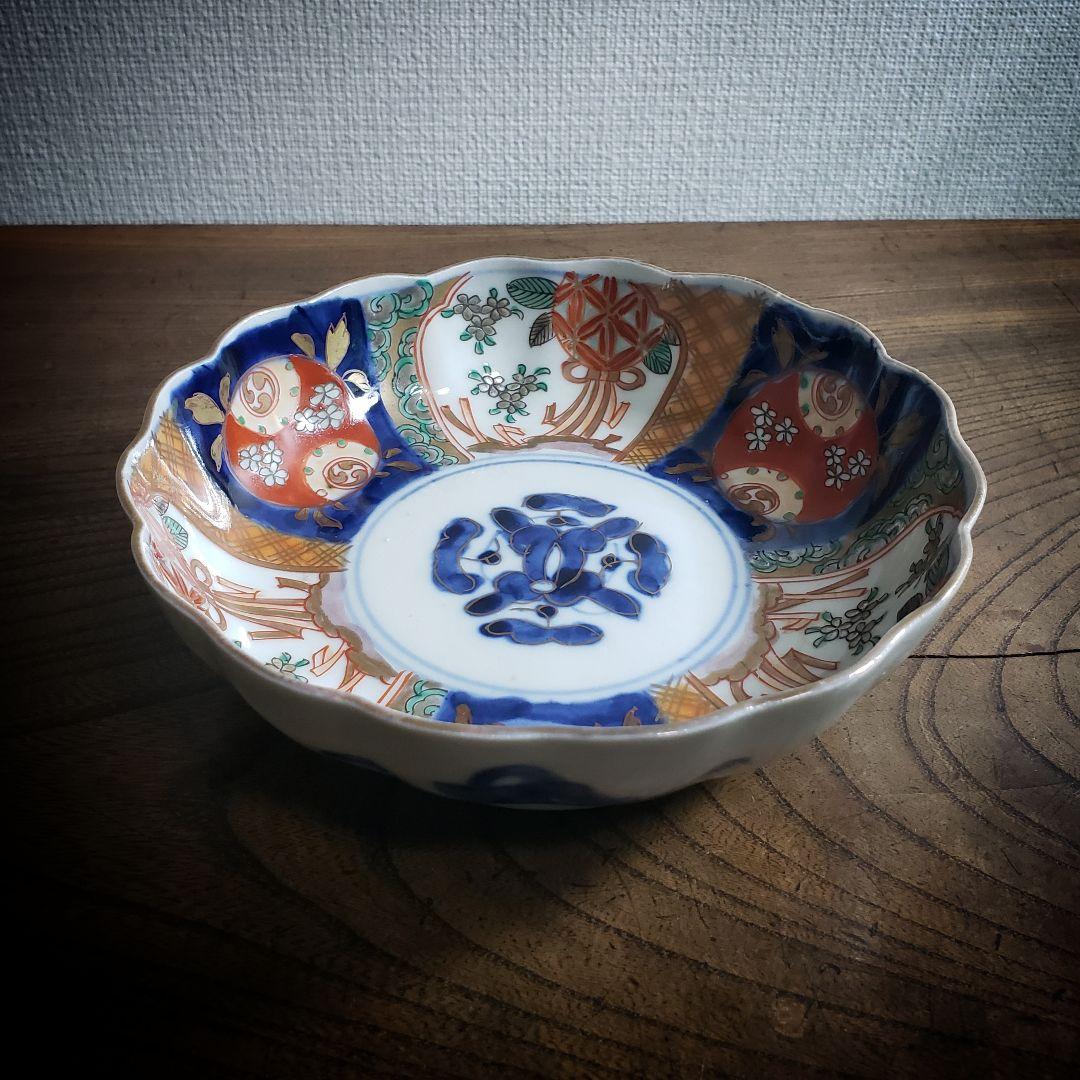 なます皿　江戸時代 色絵金彩 古伊万里 膾皿　 輪花　美品