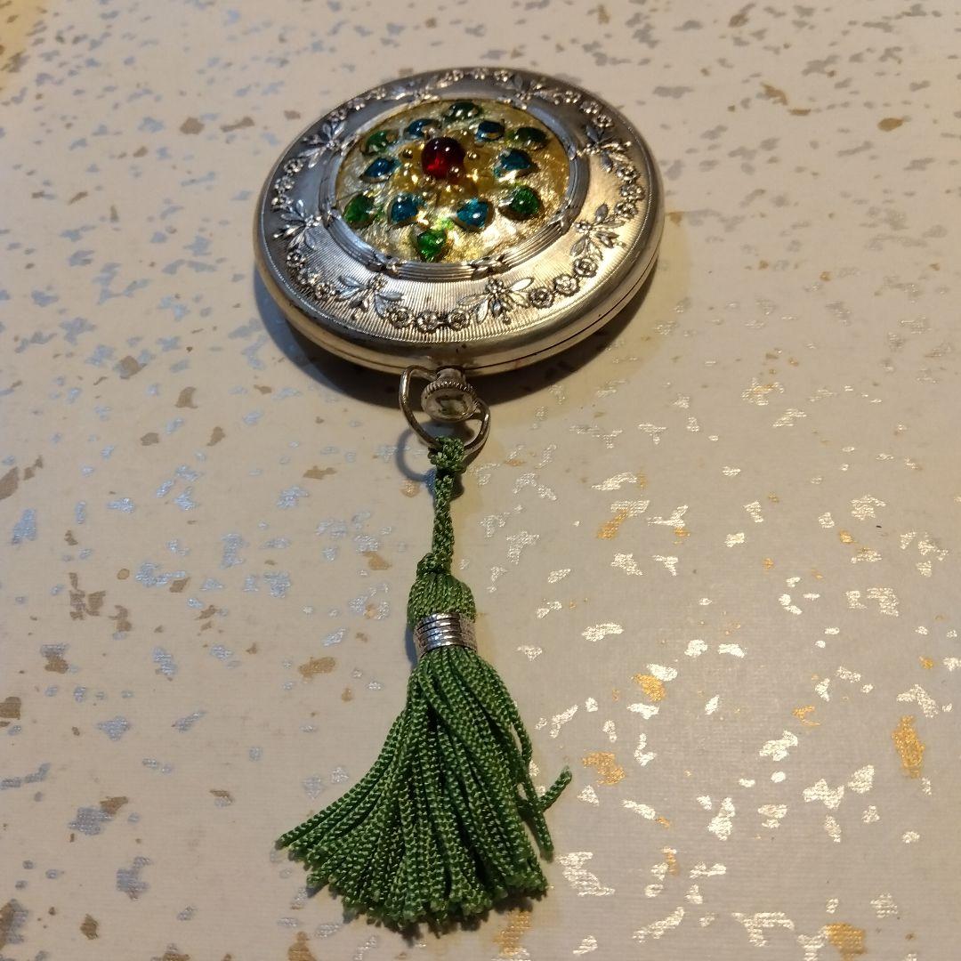 お値下げ▲フランスアンティーク パウダーケース 刻印 シルバープレート ミラー付