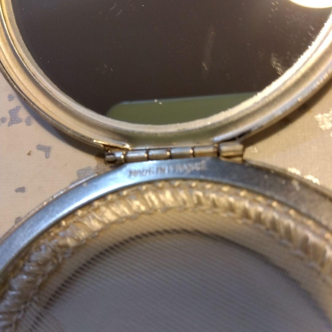 お値下げ▲フランスアンティーク パウダーケース 刻印 シルバープレート ミラー付