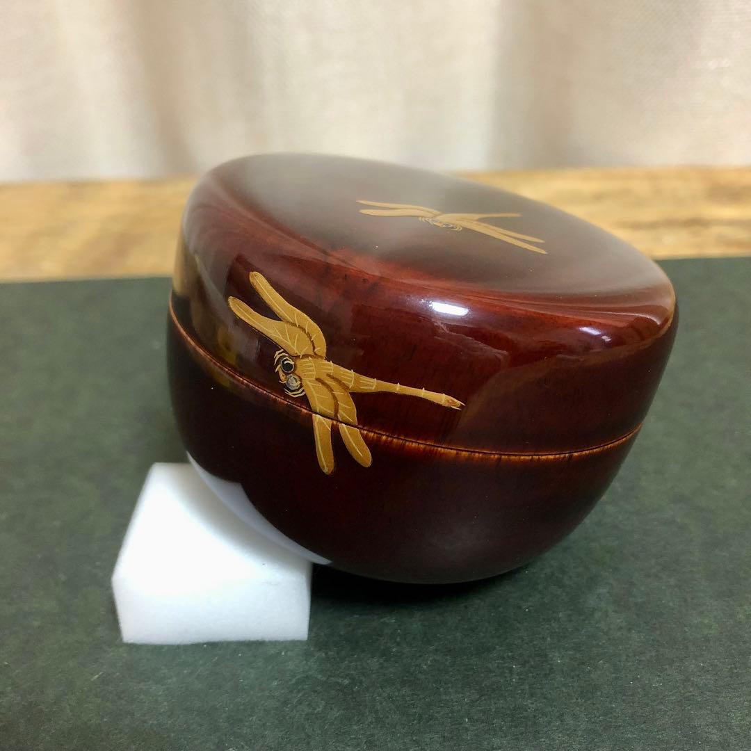 和田瑾斎 蜻蛉蒔絵平棗 共箱 茶道具 勝ち虫 豊穣の象徴