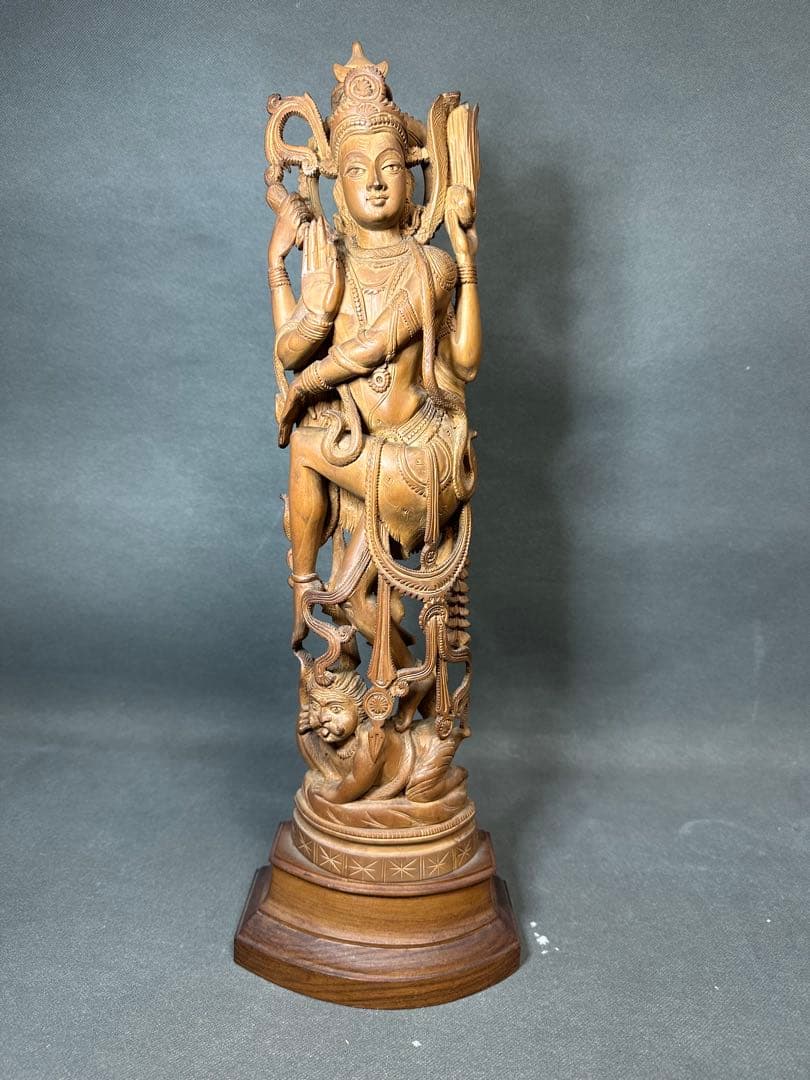 インド　白檀　木彫り　弁財天　仏教美術　仏像 骨董 木像　木製　仏教　置物