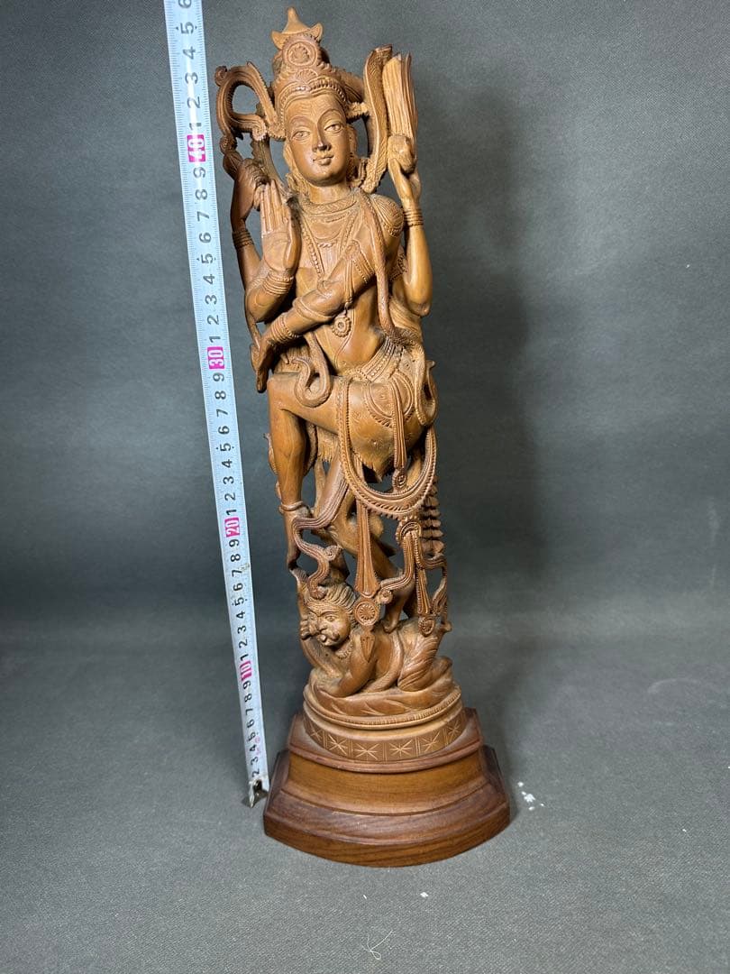 インド　白檀　木彫り　弁財天　仏教美術　仏像 骨董 木像　木製　仏教　置物