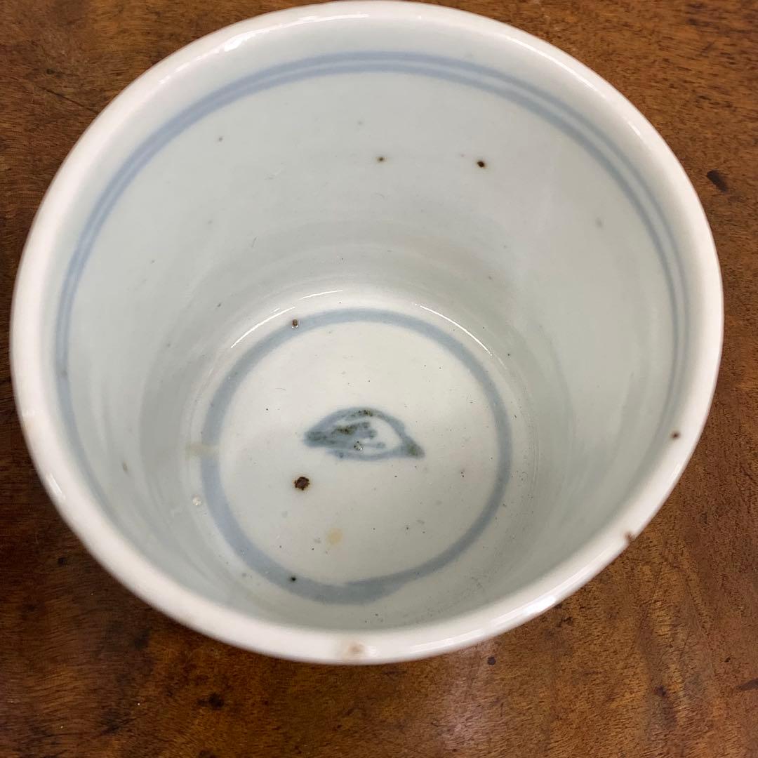 蕎麦猪口 2点 染付 矢羽根文 幾何学模様 江戸 時代 小鉢 アンティーク A②