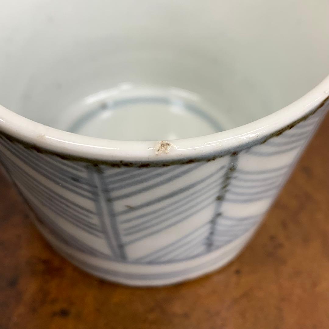 蕎麦猪口 2点 染付 矢羽根文 幾何学模様 江戸 時代 小鉢 アンティーク A②