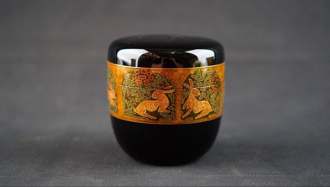 古裂・花兎蒔絵　大棗　内銀地平目　加賀蒔絵師　細川司光