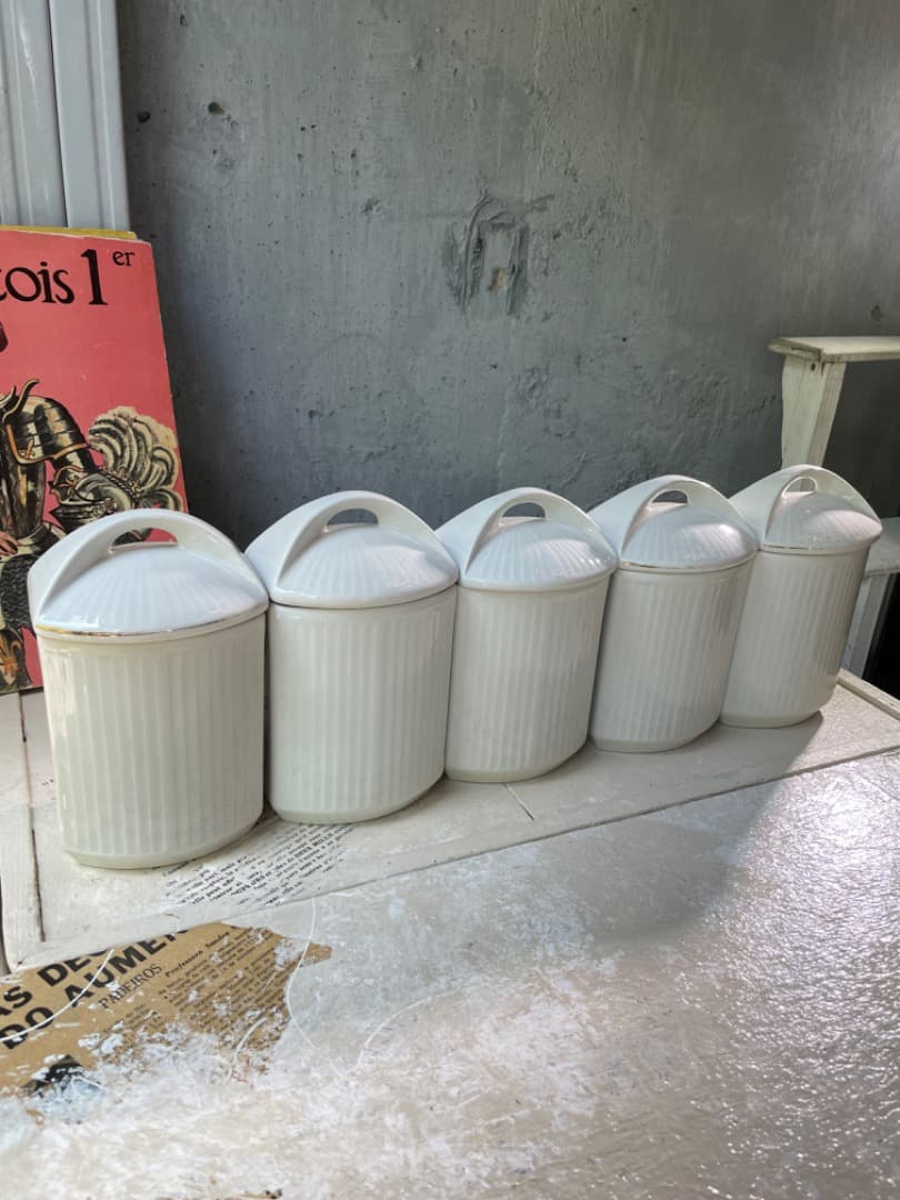 【フランス便】アンティーク◆陶器キャニスター5個セット/◆ SALE~2/10迄