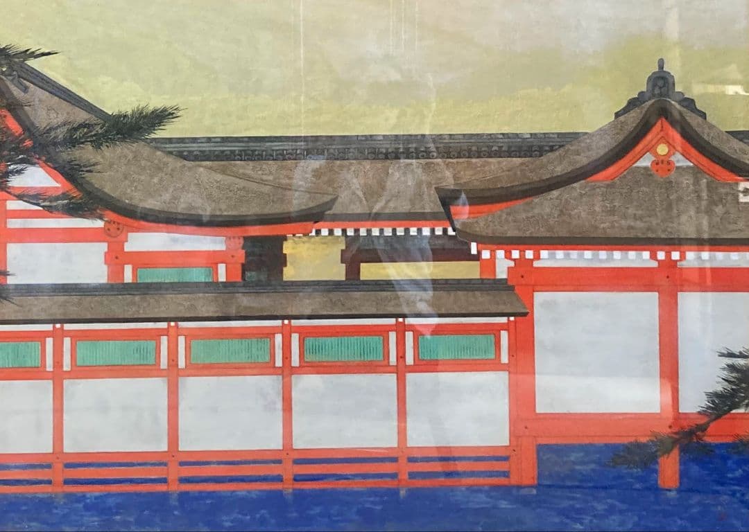 中島多茂都「厳島神社」額装30号●日本画 落款 印 世界遺産厳島を描いた大作！●