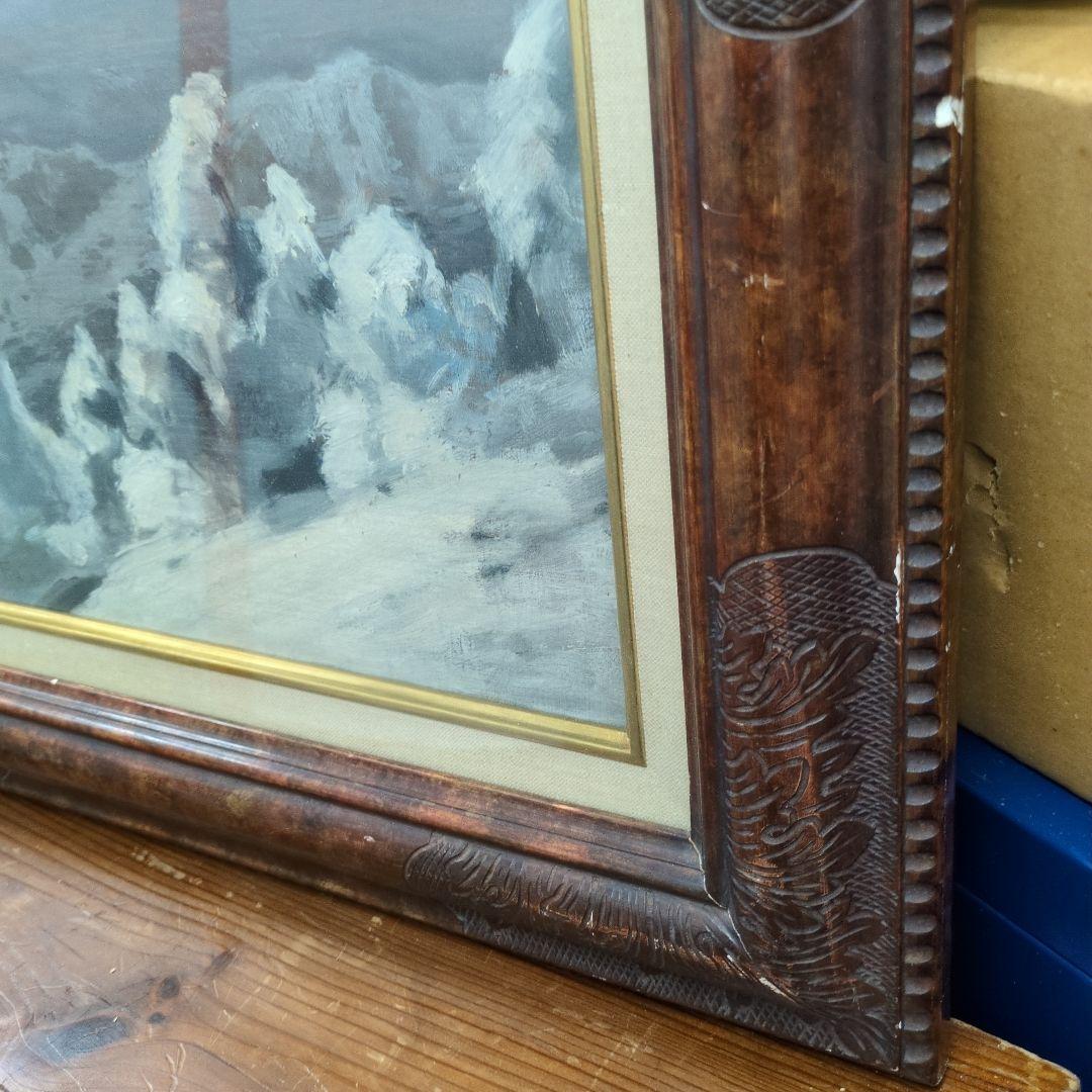 物故　小松恒太郎の 「雪景色」F４　油彩画 フレーム付き