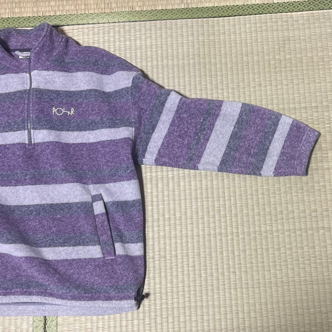 フリースジャケット 紫とグレー ストライプ