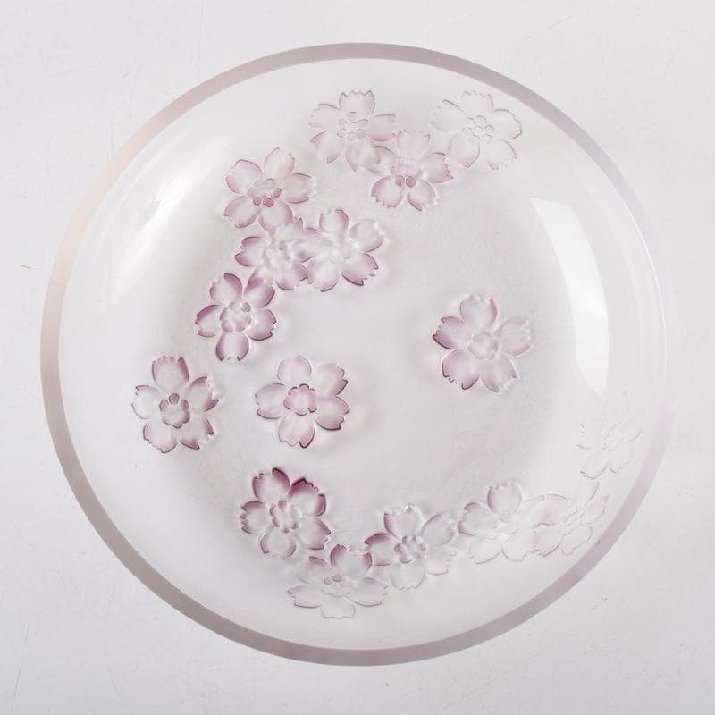 ガラス工芸　荒木良忠作　桜刻　皿　共布共箱　C　9100