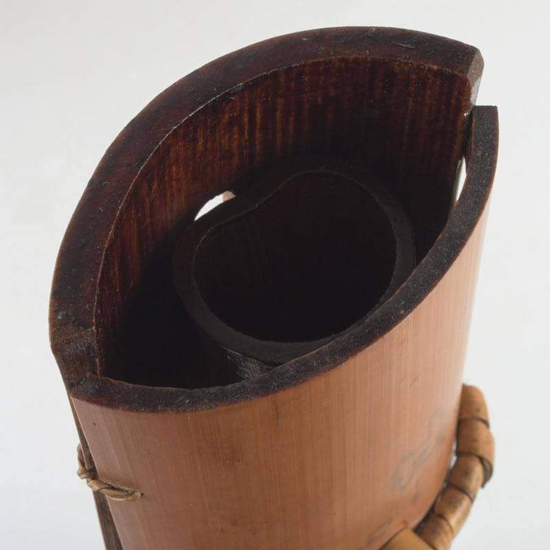 茶道具　石山旭波作　巾広長篭　花入　花篭　共箱　V　9719