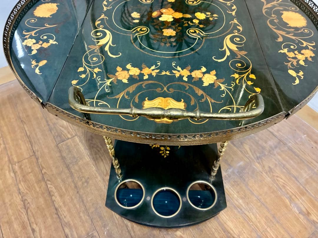 管444☆イタリア製☆アンティーク☆象嵌細工☆キッチンワゴン