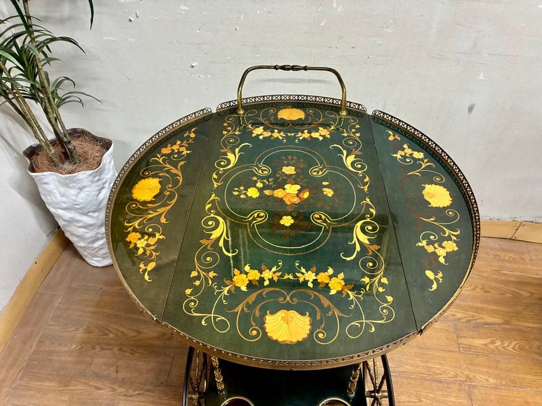 管444☆イタリア製☆アンティーク☆象嵌細工☆キッチンワゴン