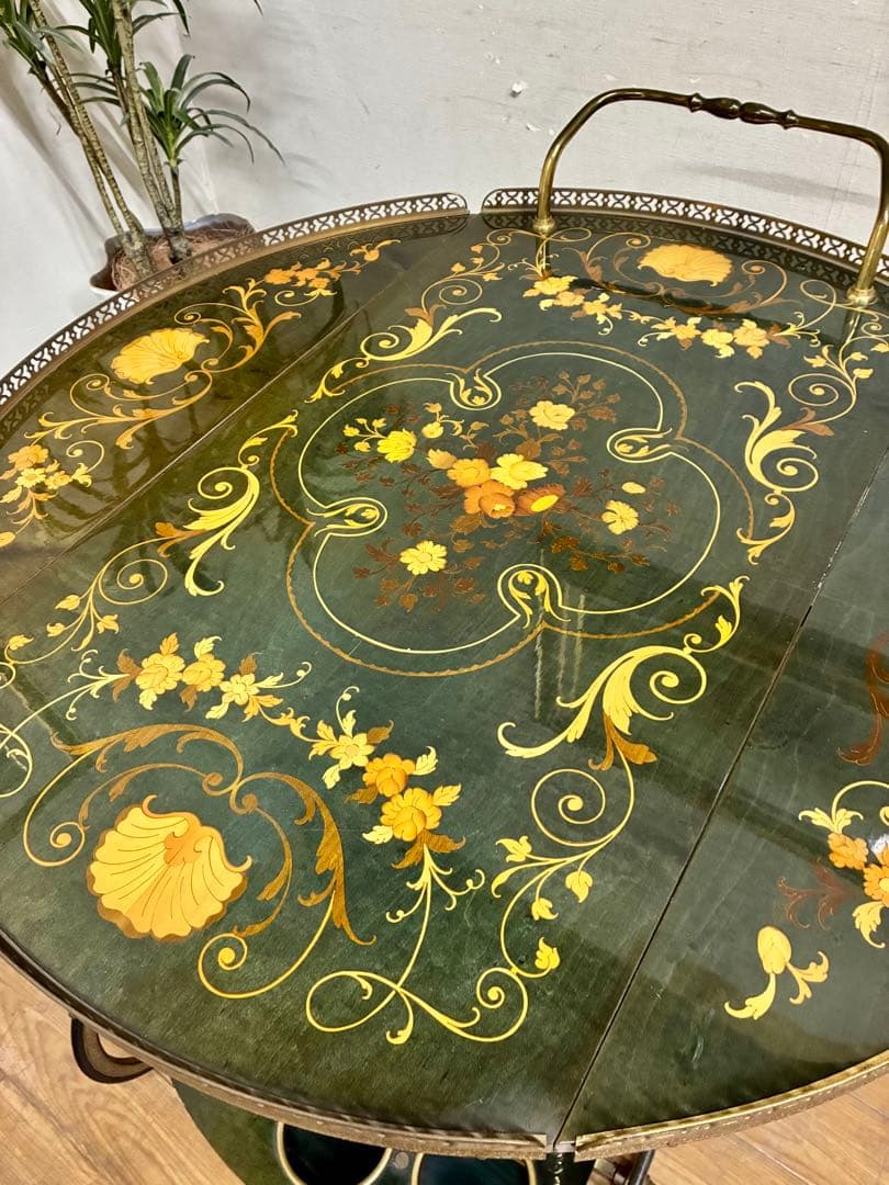 管444☆イタリア製☆アンティーク☆象嵌細工☆キッチンワゴン