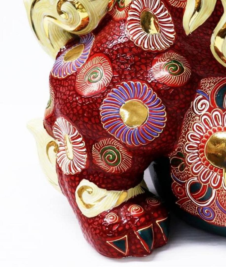 九谷焼 玉乗り獅子 双仙銘 開運 縁起置物 高さ約36cm 良好品 K6s147