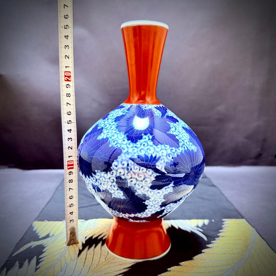 有田焼　香蘭社　オールド　朱　染付　花瓶