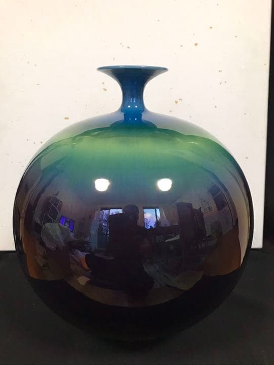 【特大】人間国宝 三代 徳田八十吉作 （正彦銘）碧明釉 壺 管理T71 共箱