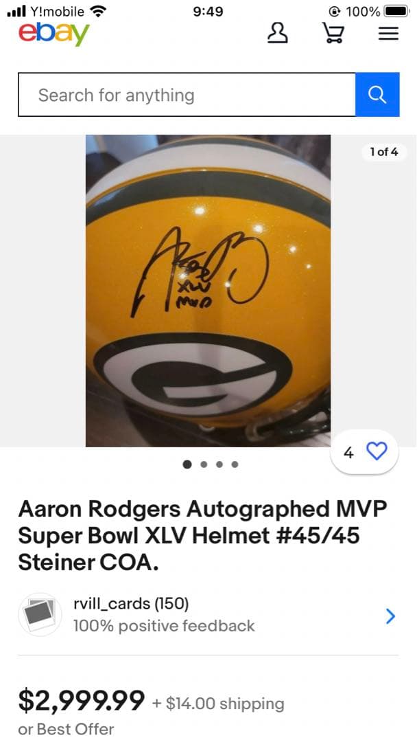 アーロンロジャース Green Bay Packers サイン入りヘルメット