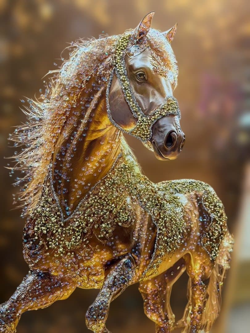 アートパネル　馬　ゴールド　水晶絵　キラキラ　金運　絵　額縁　壁掛け　アート