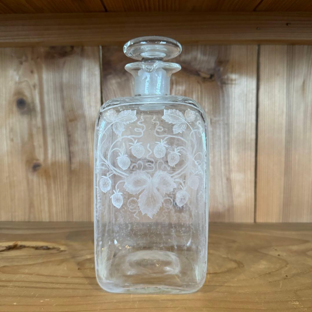 19世紀 フランス ガラス角瓶 硝子 グラビュール 民芸 アンティーク 古道具
