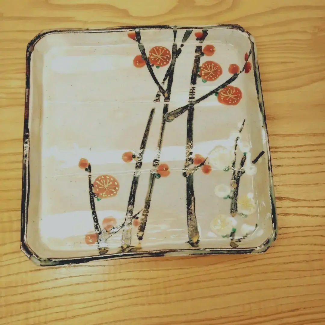 ☆ 人間国宝 加藤卓男 紅白梅四方皿