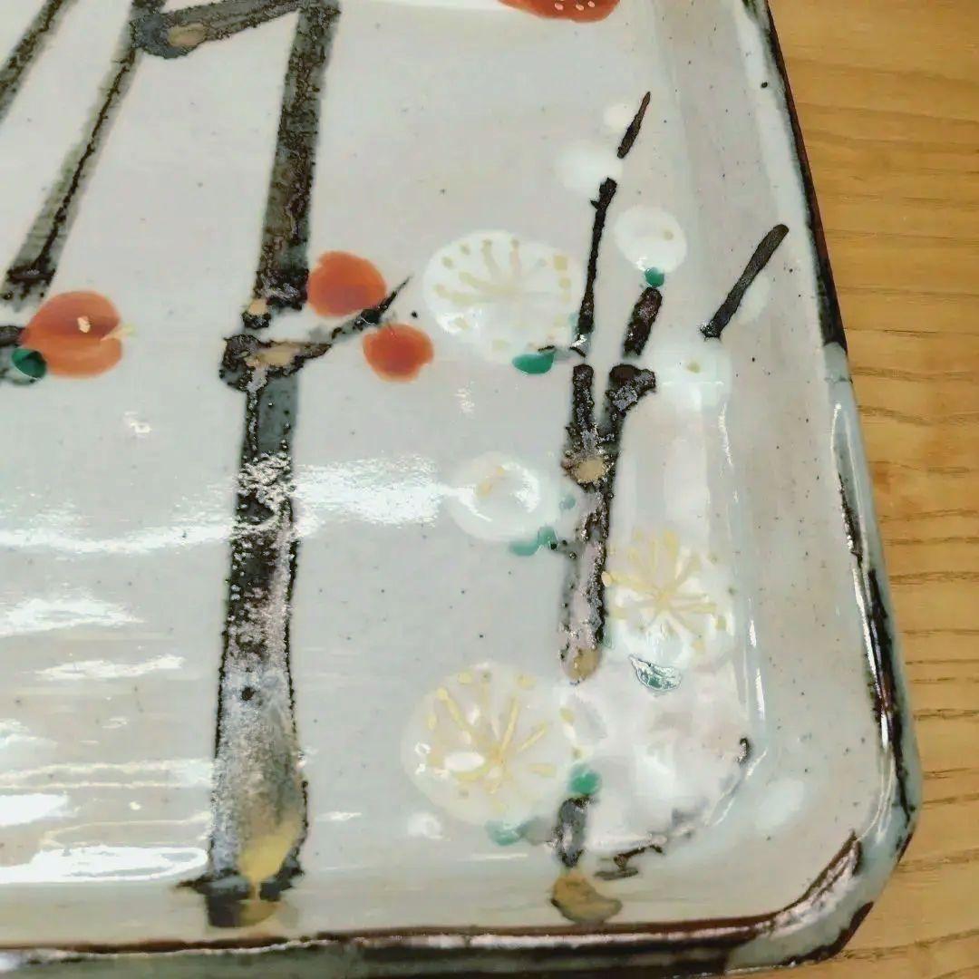 ☆ 人間国宝 加藤卓男 紅白梅四方皿