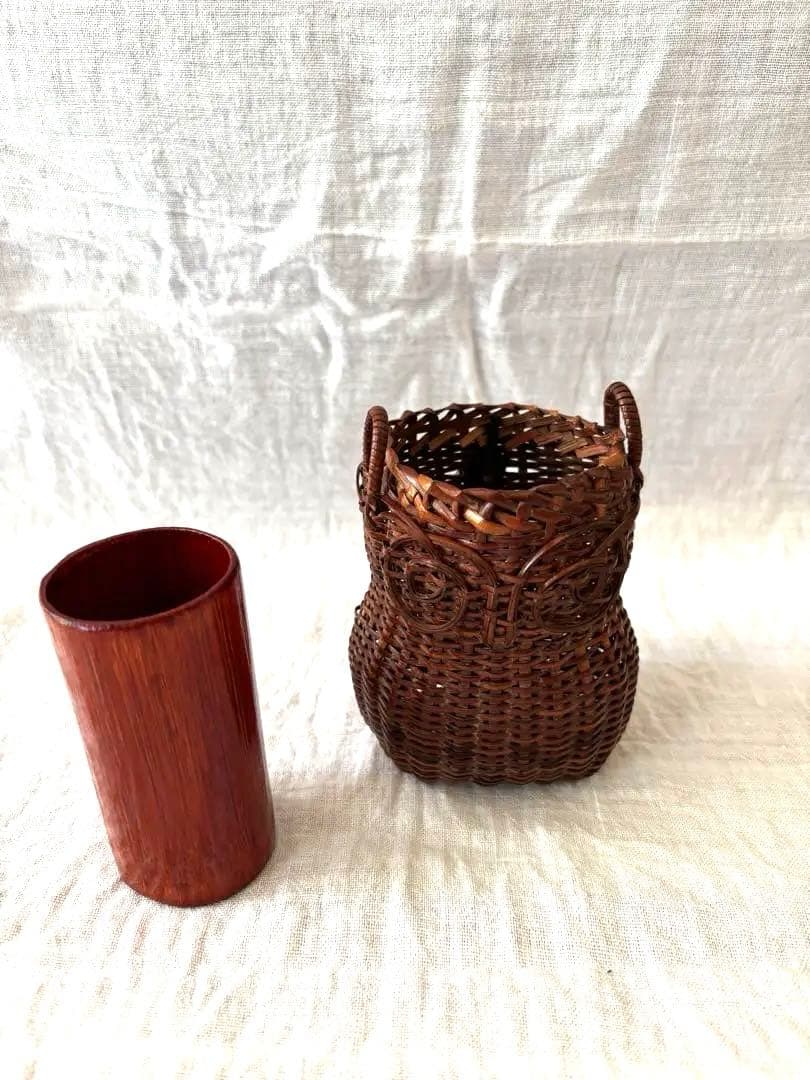 池田泰助　籠花入　みみずく