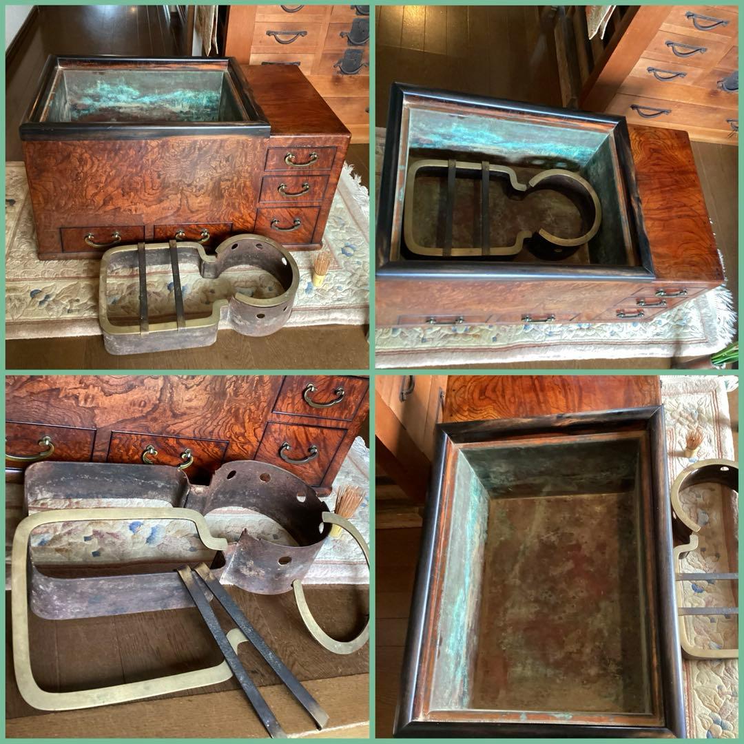 江戸火鉢　長火鉢　関東火鉢　欅　玉杢　銘木　（特注五徳付）