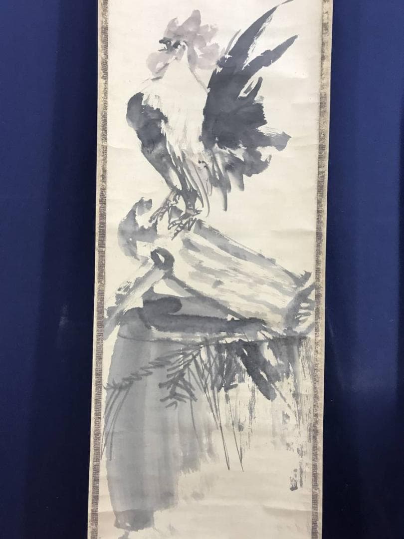 真作/富田渓仙/社殿鶏之図/花鳥図/掛軸/名家伝来/AE-156