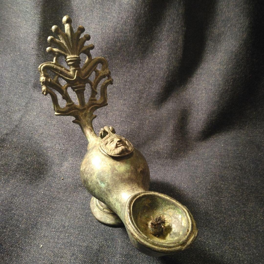 青銅製アンティーク雑貨　外国製灯火器　ランプ