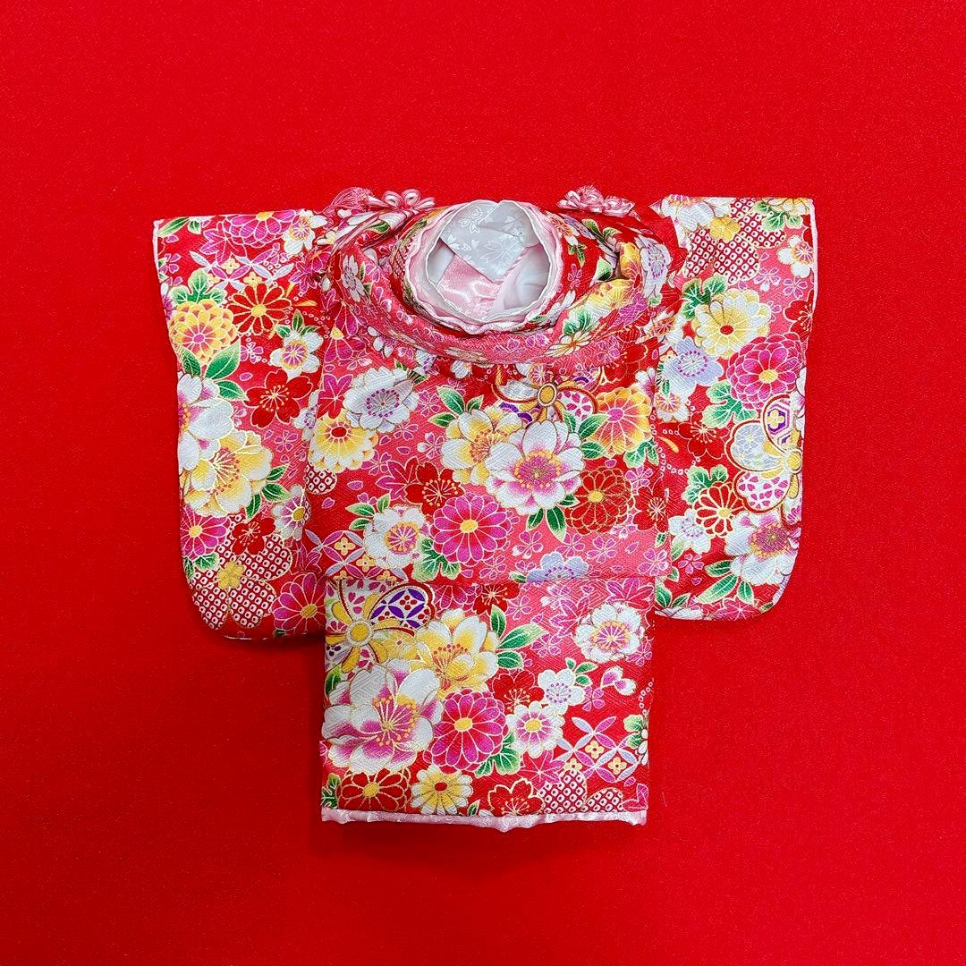 即納✨犬の着物&お被布セット 振袖 M 赤地 化繊金彩入り 七五三 犬服