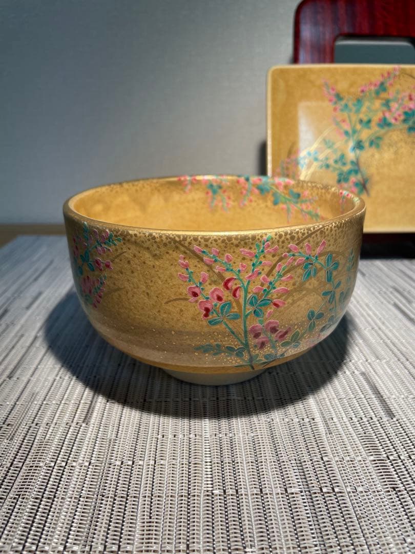 134桑野むつ子 京都 御所の花十二ヶ月【10月萩の花】抹茶椀・和陶皿 しおり付