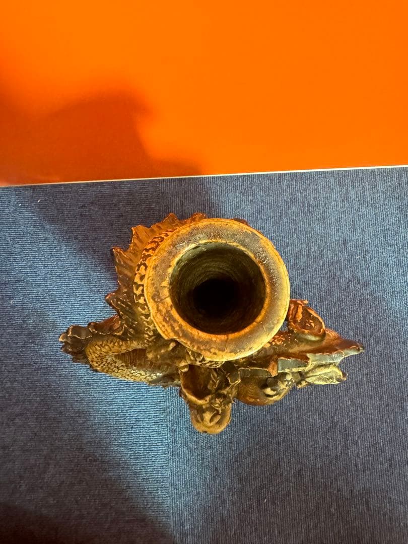 1814  激レア　初代唐津焼　龍型花瓶　花台付き　置物　時代物