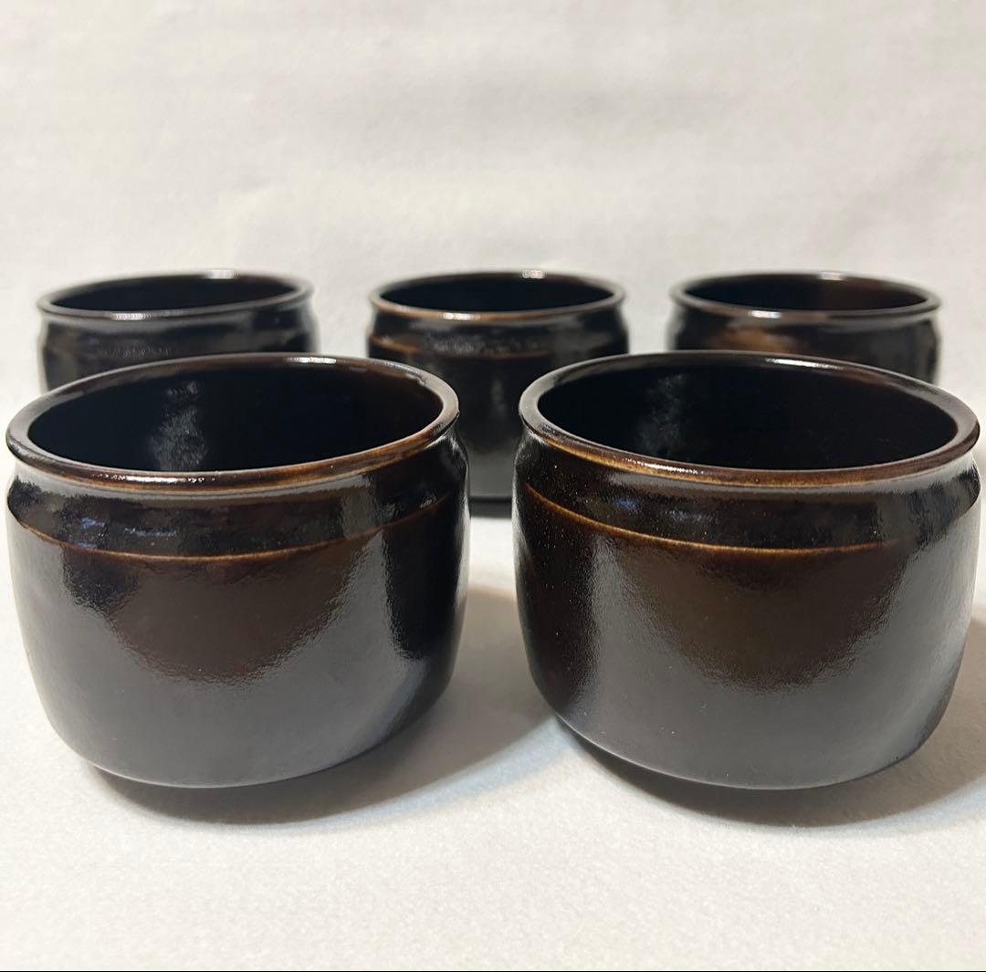 水野健一郎 黒釉 飯器 茶碗 蓋付き 五客 陶芸 木箱