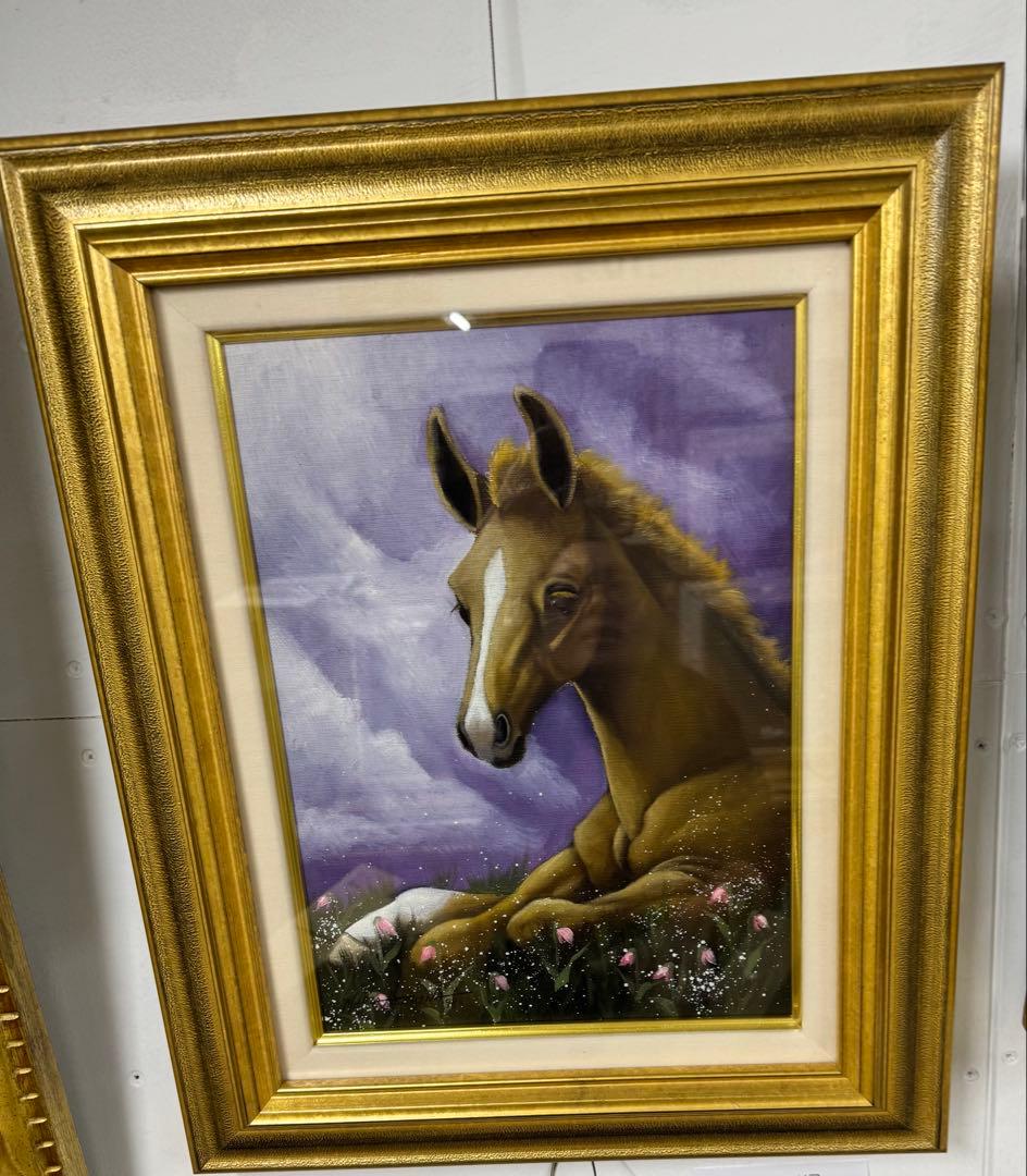 馬の油彩画 紫色の背景　F4号　新品未使用